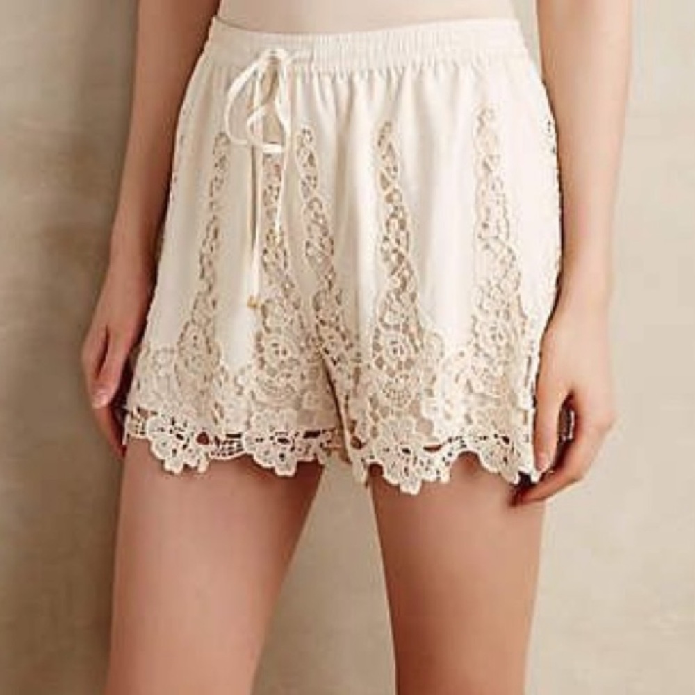 Anthropologie Elevenses Filigree Lace Shorts Small
